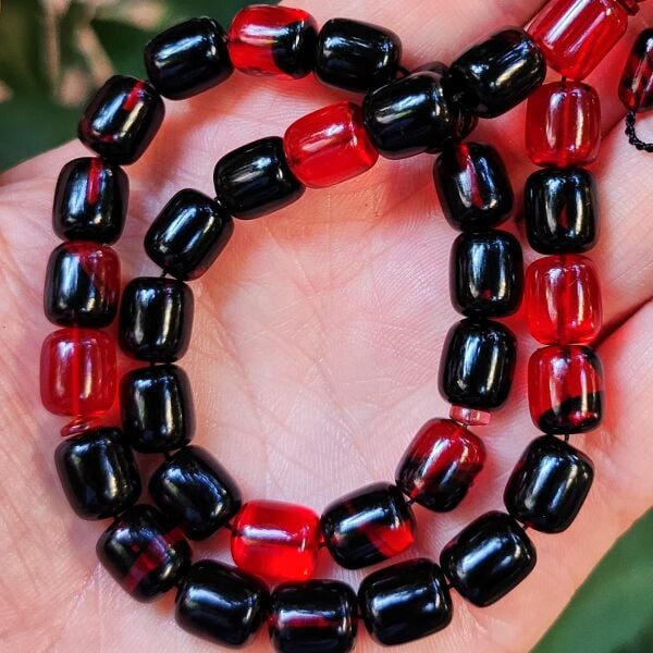 10x9 mm Ali Agiş Usta İşçilikli Tirbüşon Rengi Ateşi Kehribar Tesbih - Şeffaf Delim Tespih