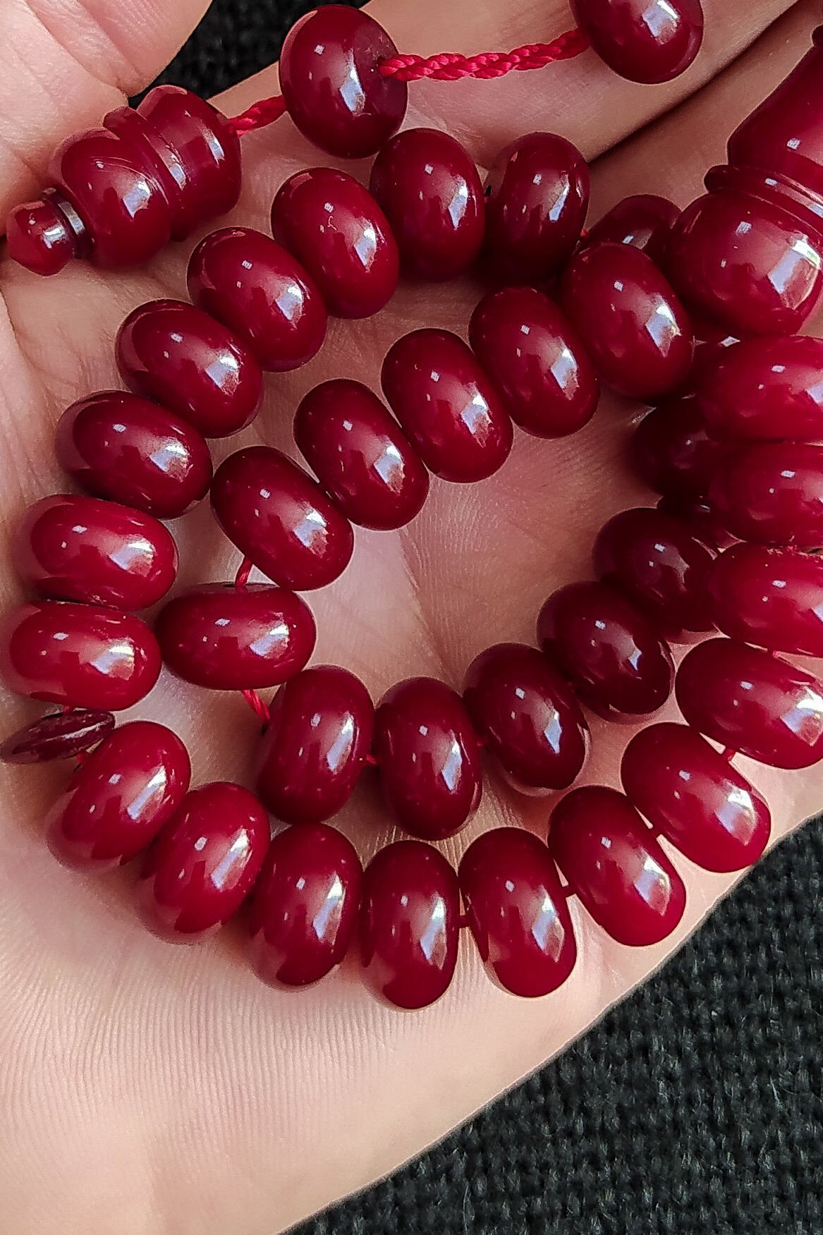 Ebu Sırr İmzalı Helezon Damarlı Sıkma Kehribar Tesbih 11x8 mm Teker Kesim Osmanlı Benzetme Tespih