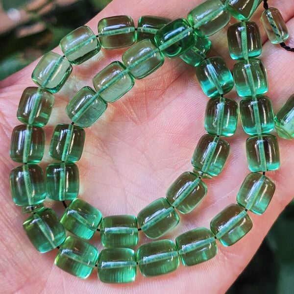 10x9 mm Ali Agiş Usta İşçilikli Su Yeşili Zar Kehribar Tesbih - Şeffaf Delim Tespih