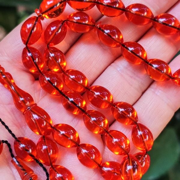 8x11 mm Ali Agiş Usta İşçilikli Turuncu Zar Kehribar Tesbih - Şeffaf Delim Tespih
