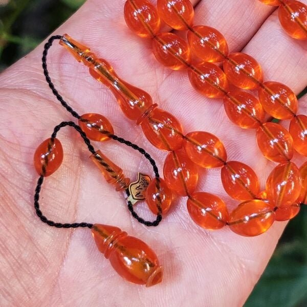 8x11 mm Ali Agiş Usta İşçilikli Yemen Rengi Zar Kehribar Tesbih - Şeffaf Delim Tespih