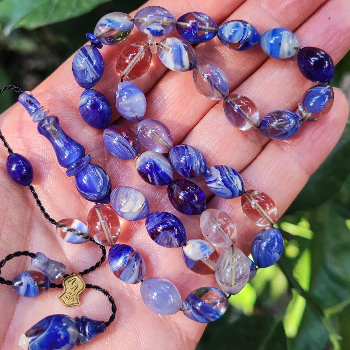 8x11 mm Ali Agiş Usta İşçilikli Mavi Şeffaf Ateşi Kehribar Tesbih - Şeffaf Delim Tespih