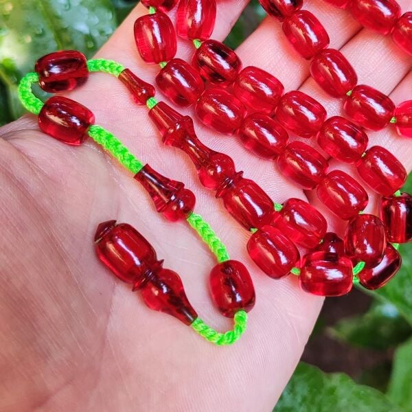 9x11 mm Şeffaf Delim Kırmızı Katalin Tesbih - Ergin Baran Necef