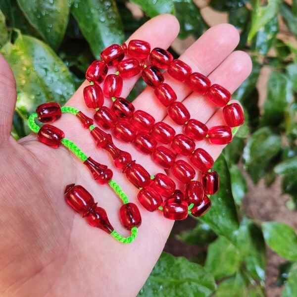 9x11 mm Şeffaf Delim Kırmızı Katalin Tesbih - Ergin Baran Necef