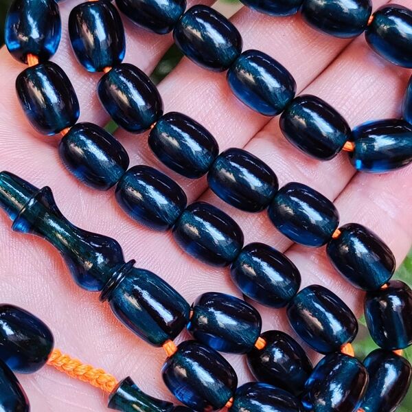 9x11 mm Şeffaf Delim Parlament Mavisi Katalin Tesbih - Ergin Baran Necef