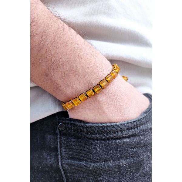 Sertifikalı Makrome Kehribar Bileklik - Limon Rengi Baltık Kehribar Bileklik