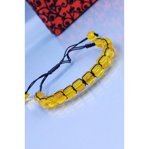 Sertifikalı Makrome Kehribar Bileklik - Limon Rengi Baltık Kehribar Bileklik