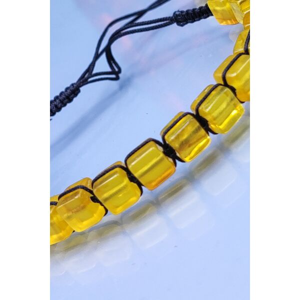 Sertifikalı Makrome Kehribar Bileklik - Limon Rengi Baltık Kehribar Bileklik