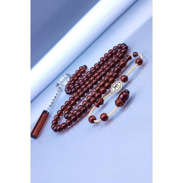 6X6 mm Lababidi İmzalı 99'lu Sıkma Kehribar Tesbih - Namaz Tesbihi