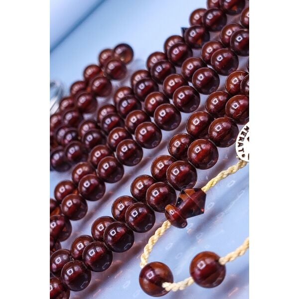 6X6 mm Lababidi İmzalı 99'lu Sıkma Kehribar Tesbih - Namaz Tesbihi