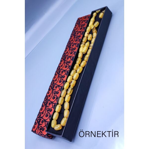 7x11 mm Mustafa Uysal İmzalı Altın Rengi Ateşi Kehribar Tesbih