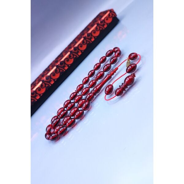 7x11 mm Beyzi Mustafa Uysal İmzalı Vişne Ateşi Kehribar Tesbih