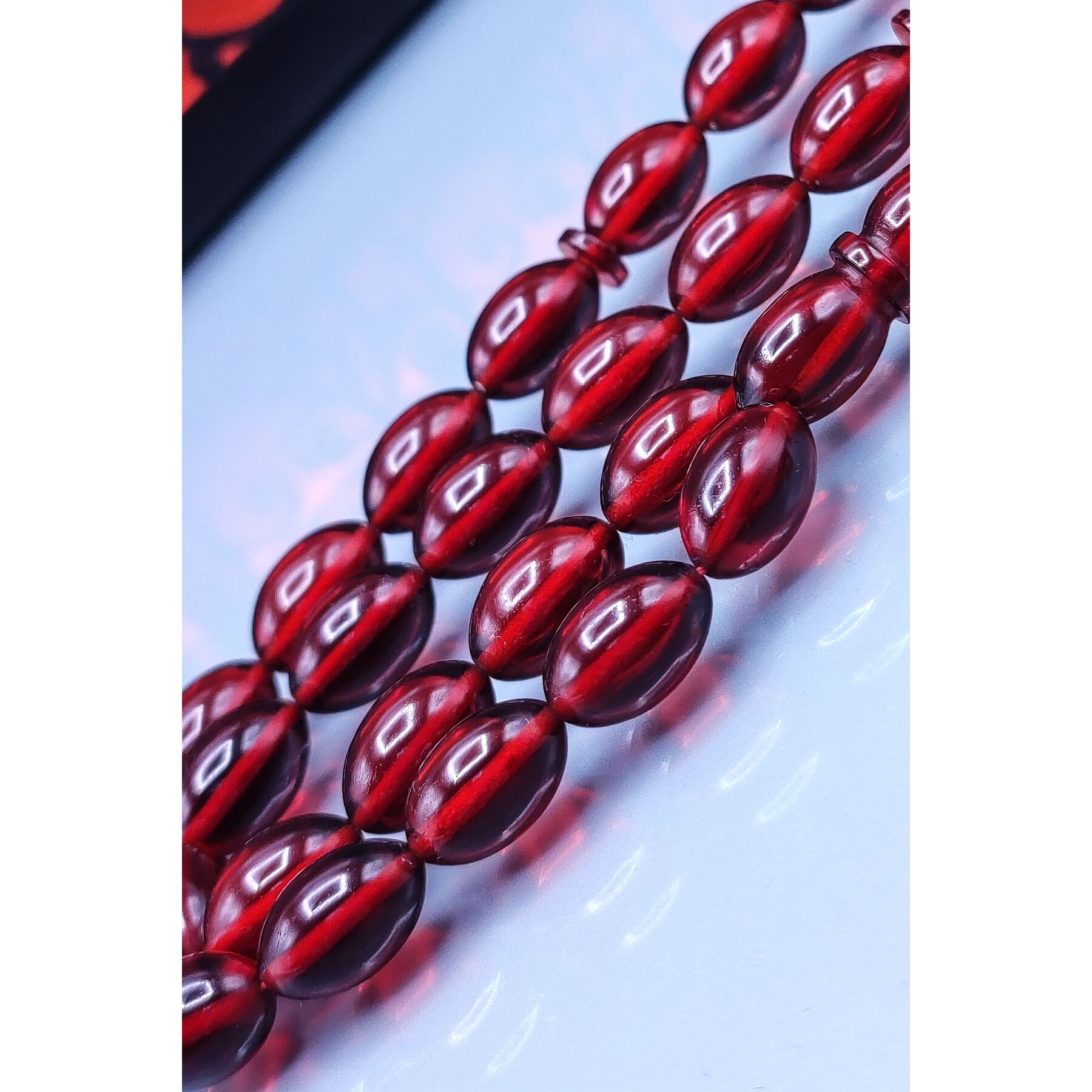 7x11 mm Beyzi Mustafa Uysal İmzalı Vişne Ateşi Kehribar Tesbih