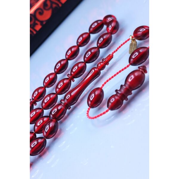 7x11 mm Beyzi Mustafa Uysal İmzalı Vişne Ateşi Kehribar Tesbih