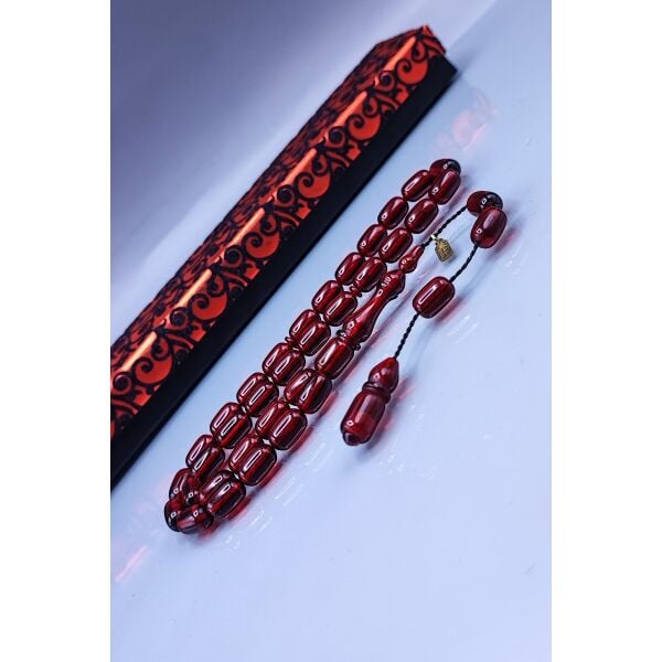 7x11 mm Kapsül Mustafa Uysal İmzalı Vişne Ateşi Kehribar Tesbih