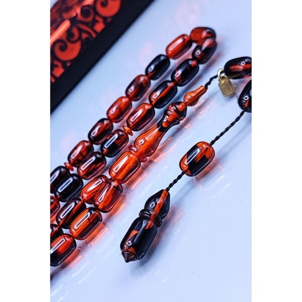 7x11 mm Kapsül Mustafa Uysal İmzalı Turuncu Siyah Ateşi Kehribar Tesbih