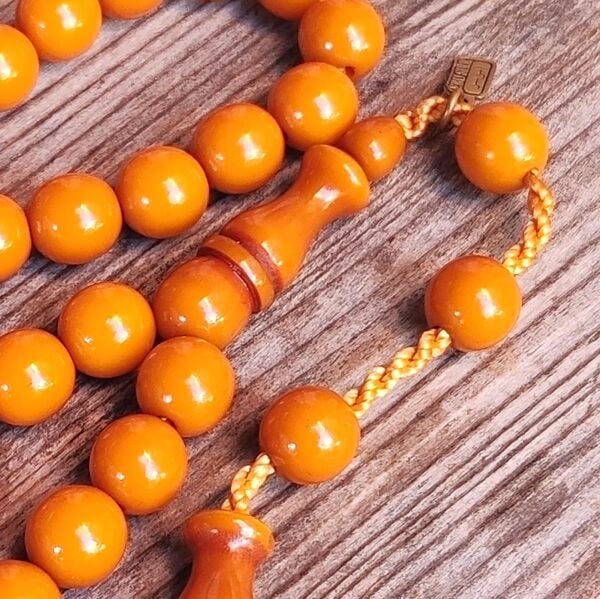 9 mm Mişmişi Çubuk Sıkma Kehribar Tesbih | Ebu Sırr Usta İmzalı Tespih