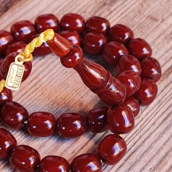 9x10 mm Vişne Rengi Çubuk Sıkma Kehribar Tesbih | Ebu Sırr Usta İmzalı Tespih