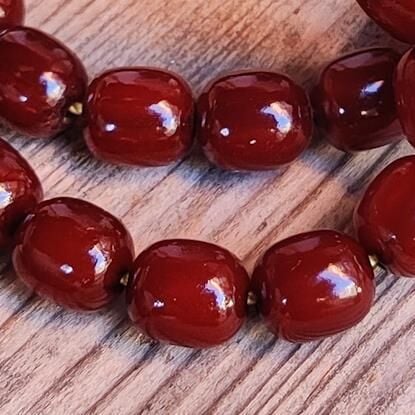 9x10 mm Vişne Rengi Çubuk Sıkma Kehribar Tesbih | Ebu Sırr Usta İmzalı Tespih