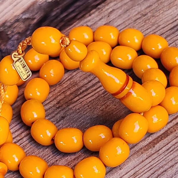 9x10 mm Mişmişi Çubuk Sıkma Kehribar Tesbih | Ebu Sırr Usta İmzalı Tespih