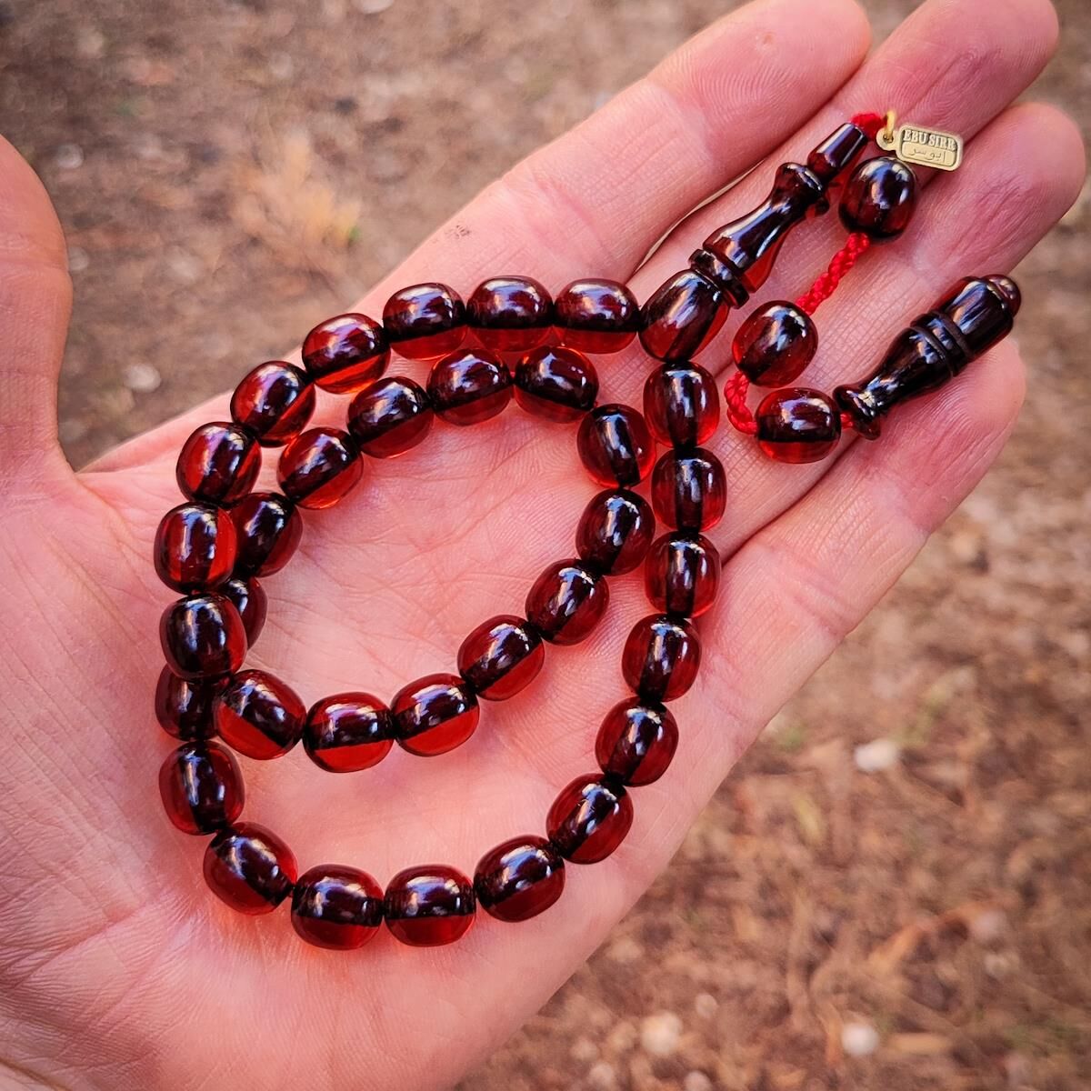 9x10 mm Vişne Çürüğü Çubuk Sıkma Kehribar Tesbih | Ebu Sırr Usta İmzalı Tespih