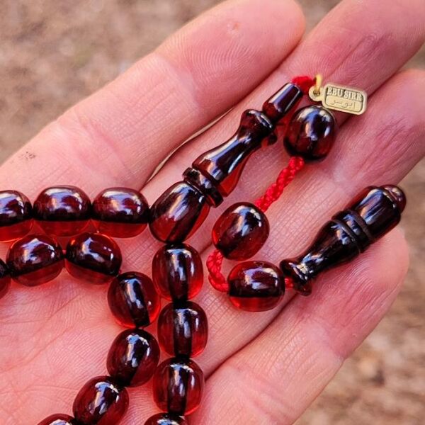 9x10 mm Vişne Çürüğü Çubuk Sıkma Kehribar Tesbih | Ebu Sırr Usta İmzalı Tespih