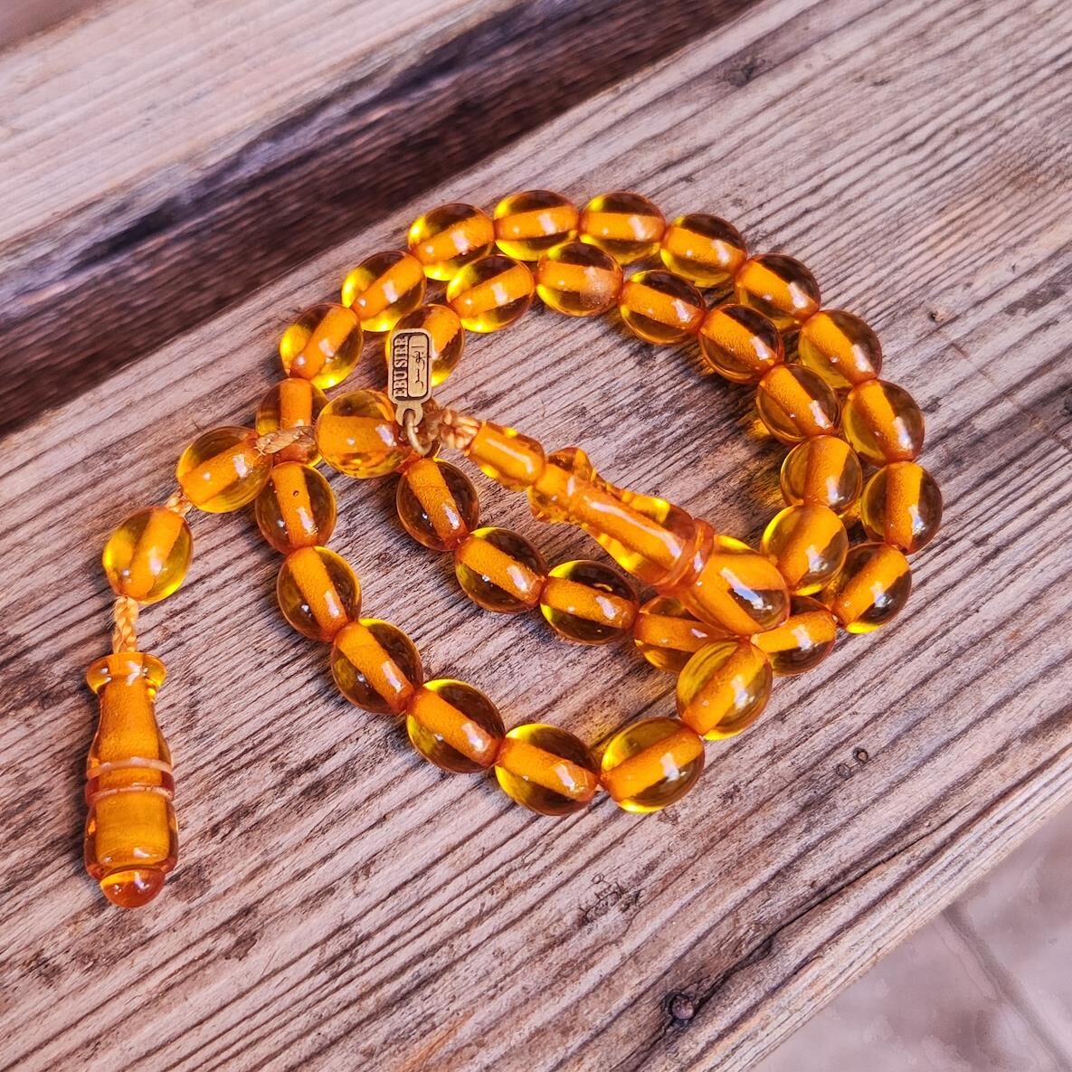 9x10 mm Altın Hamur Çubuk Sıkma Kehribar Tesbih | Ebu Sırr Usta İmzalı Tespih