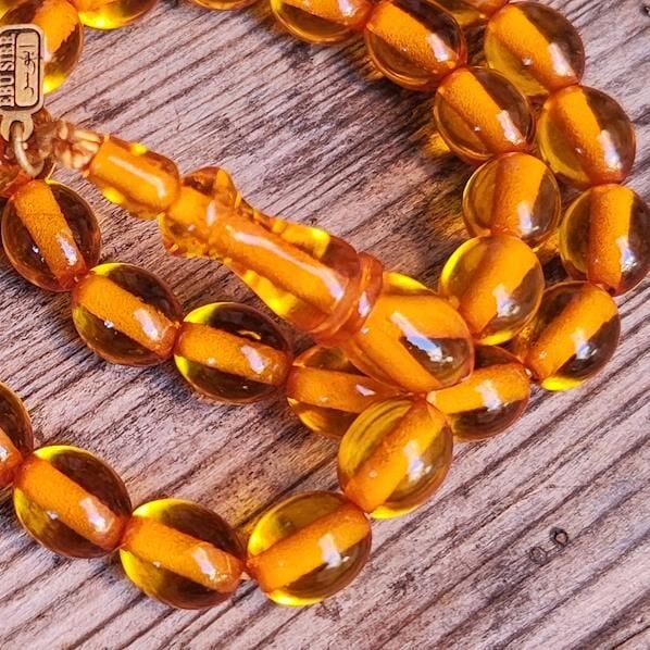 9x10 mm Altın Hamur Çubuk Sıkma Kehribar Tesbih | Ebu Sırr Usta İmzalı Tespih