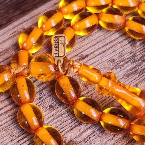 9x10 mm Altın Hamur Çubuk Sıkma Kehribar Tesbih | Ebu Sırr Usta İmzalı Tespih