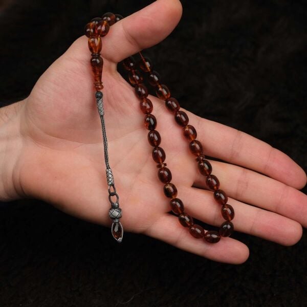 14 Gram Fosilli Baltık Damla Kehribar Tesbih - 1000 Ayar Gümüş Trabzon Kazaz