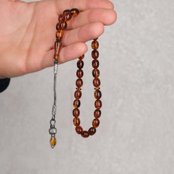 14 Gram Fosilli Baltık Damla Kehribar Tesbih - 1000 Ayar Gümüş Trabzon Kazaz