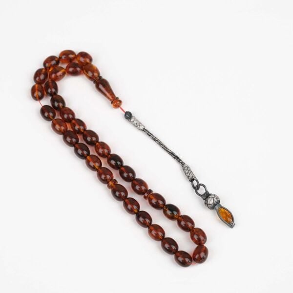 14 Gram Fosilli Baltık Damla Kehribar Tesbih - 1000 Ayar Gümüş Trabzon Kazaz