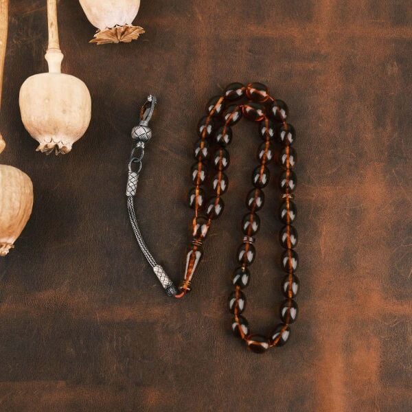 14 Gram Fosilli Baltık Damla Kehribar Tesbih - 1000 Ayar Gümüş Trabzon Kazaz