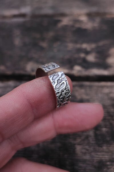 Ayarlanabilir Antik Gümüş Kaplama Yüzük, Kararmaz Erkek Yüzüğü