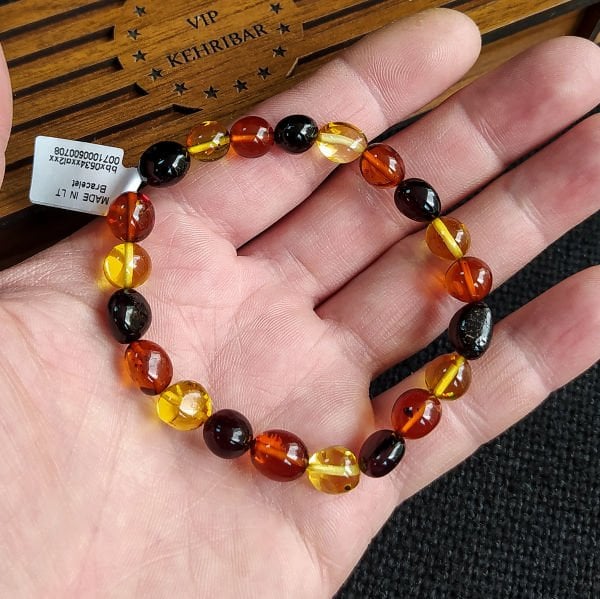 Koyu Multicolor Kehribar Bileklik | Sertifikalı Baltık Kehribar