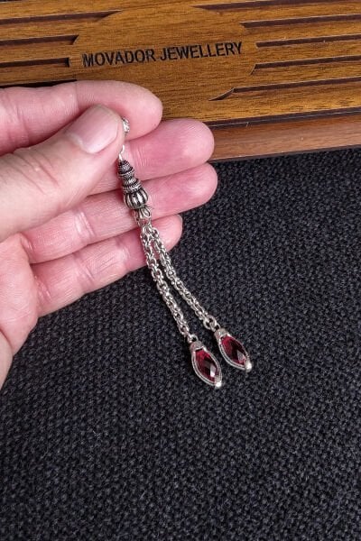 Kırmızı Zirkon Taşlı Altın Kaplama Pirinç Püskül Arnavut Zincirli Tesbih Püskülü