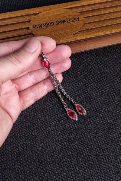 Kırmızı Zirkon Taşlı Altın Kaplama Pirinç Püskül Arnavut Zincirli Tesbih Püskülü