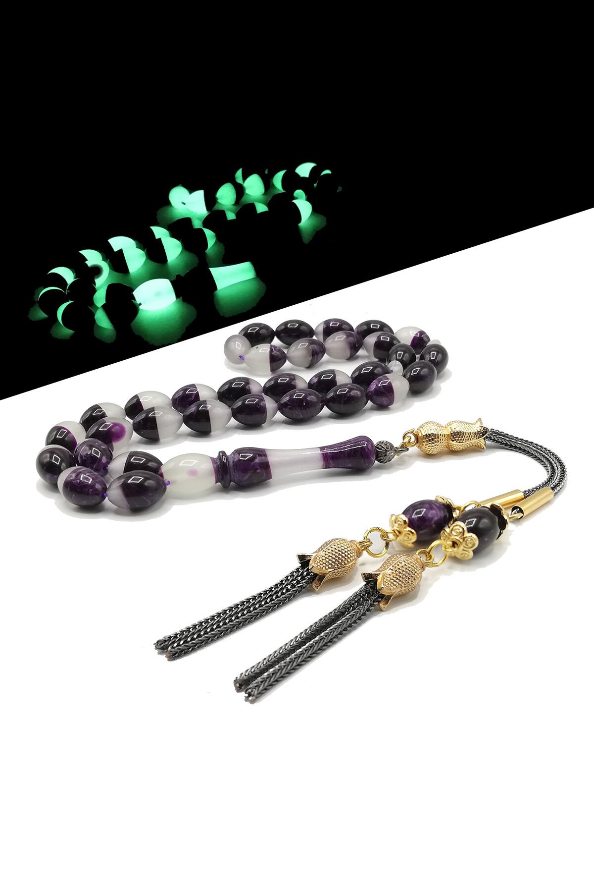 Hareli Kedigözü Tesbih Fosforlu Toz Kehribar Tespih