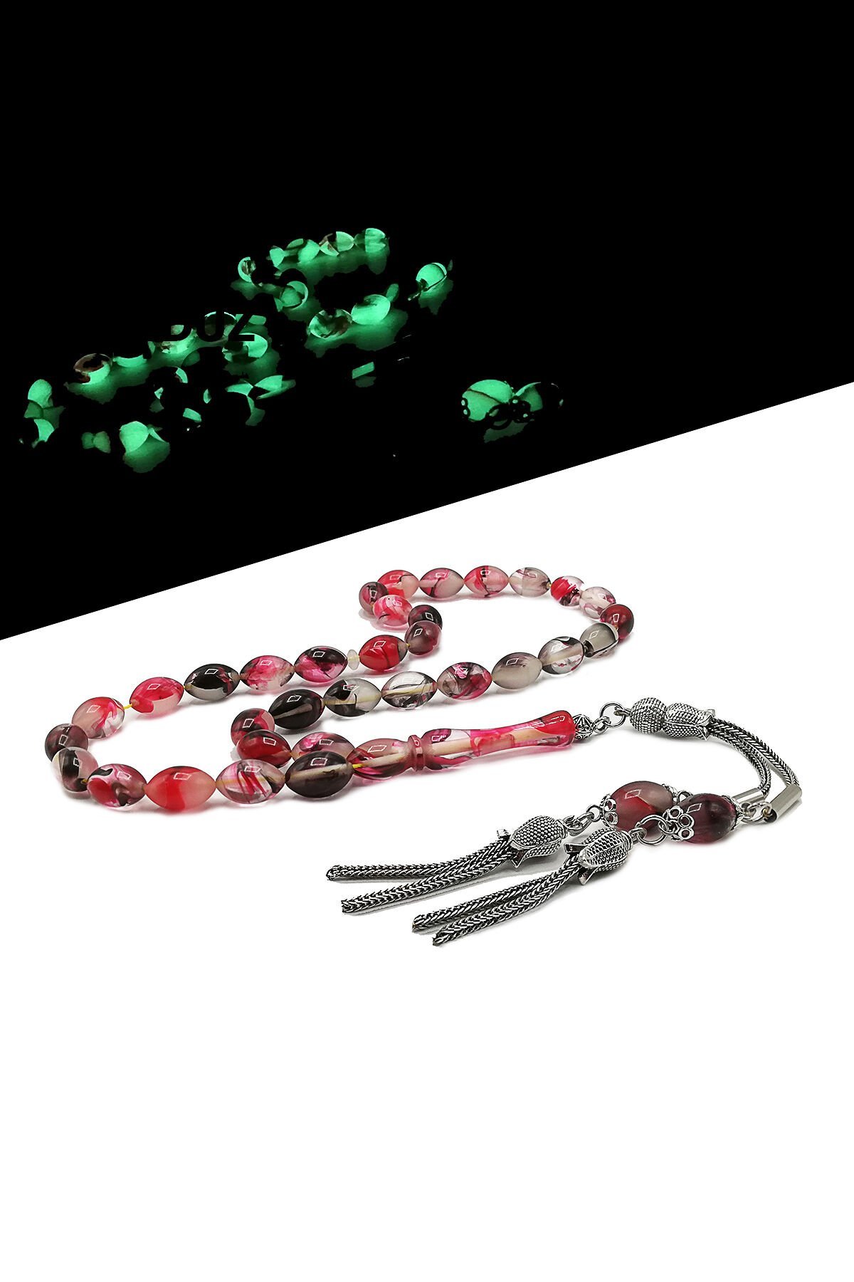 Hareli Kedigözü Tesbih Fosforlu Toz Kehribar Tespih