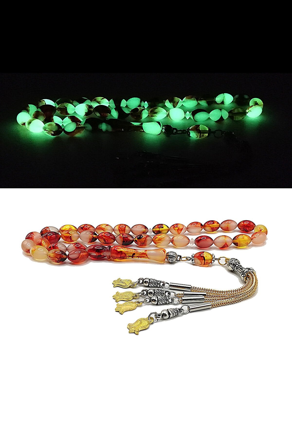 Hareli Kedigözü Tesbih FosforluToz Kehribar Tespih