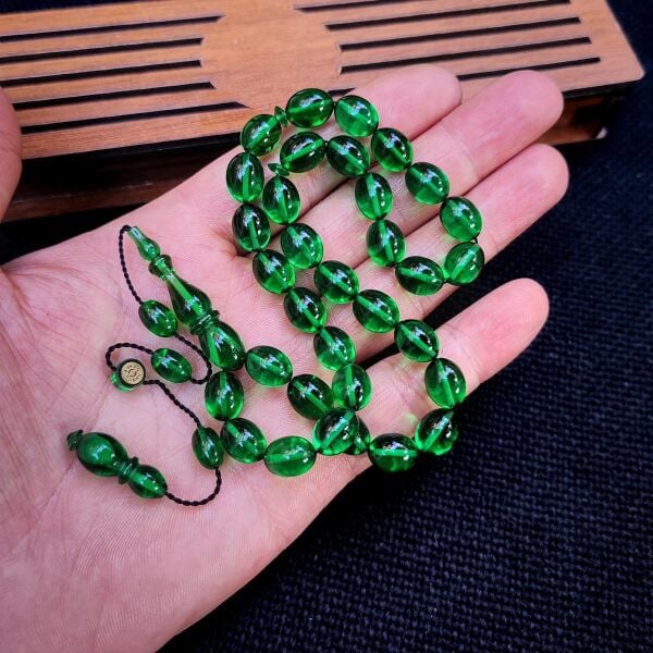 8x11 mm Hassas Delim Yeşil Zar Kehribar Tesbih | Ayhan Turan Usta İmzalı Tespih