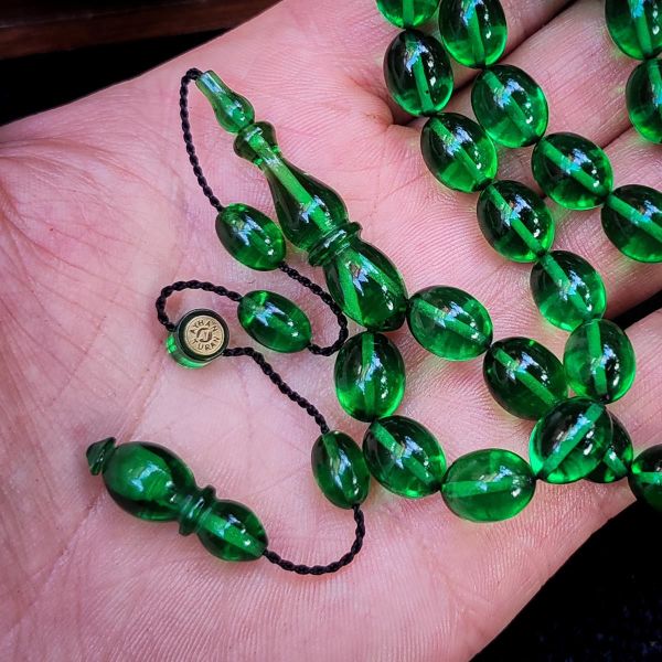 8x11 mm Hassas Delim Yeşil Zar Kehribar Tesbih | Ayhan Turan Usta İmzalı Tespih