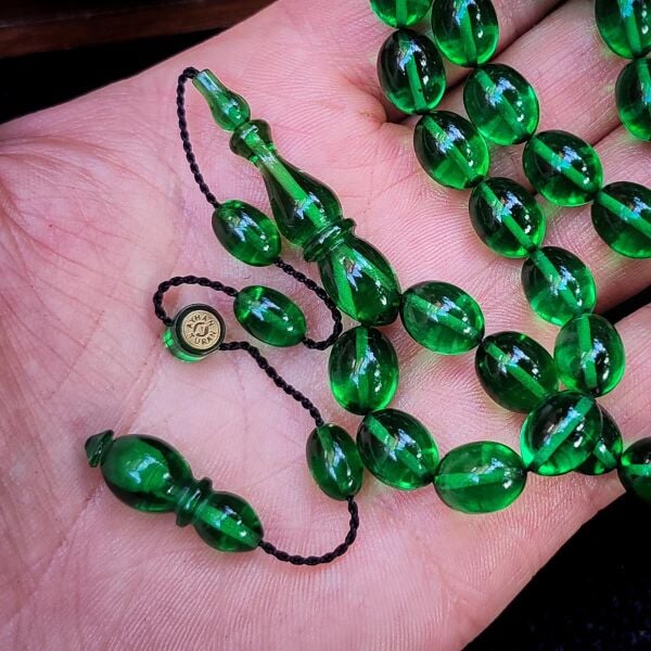 8x11 mm Hassas Delim Yeşil Zar Kehribar Tesbih | Ayhan Turan Usta İmzalı Tespih