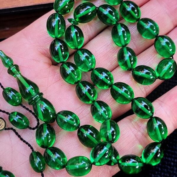8x11 mm Hassas Delim Yeşil Zar Kehribar Tesbih | Ayhan Turan Usta İmzalı Tespih