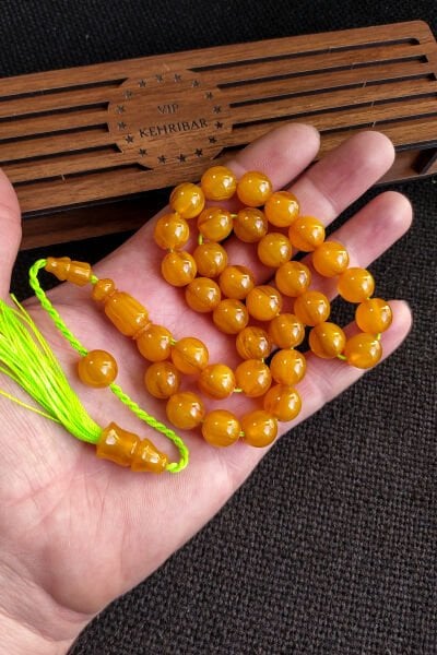 11x11 mm Helezon Hare Sıkma Kehribar Tesbih, Cedit Faturan, Mehmet Başkut Usta İşçilikli Havşalı