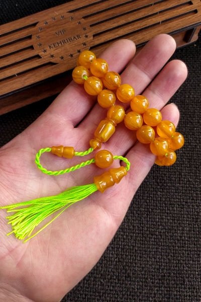 11x11 mm Helezon Hare Sıkma Kehribar Tesbih, Cedit Faturan, Mehmet Başkut Usta İşçilikli Havşalı