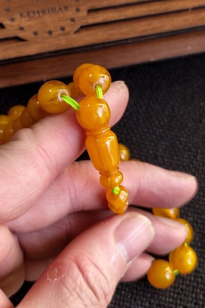 11x11 mm Helezon Hare Sıkma Kehribar Tesbih, Cedit Faturan, Mehmet Başkut Usta İşçilikli Havşalı