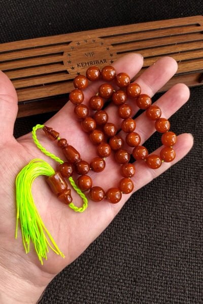 11x11 mm Helezon Hare Sıkma Kehribar Tesbih, Cedit Faturan, Mehmet Başkut Usta İşçilikli Havşalı