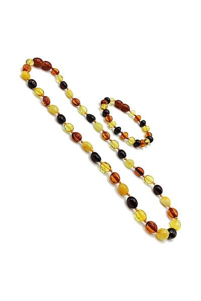 Yedek Klips Hediyeli Sertifikalı Kehribar Kolye Bileklik Seti Yassı Multi Bebek Diş Kolyesi 0-6 Yaş