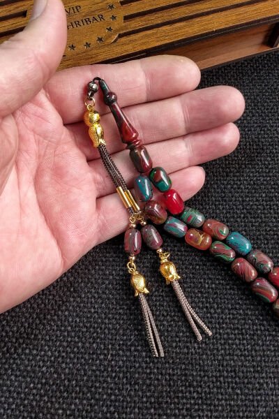 7*11 mm Renk Cümbüşü Ateşi Kehribar Tesbih Kişiselleştirilebilir İsme Özel Tespih Ahşap Kutulu